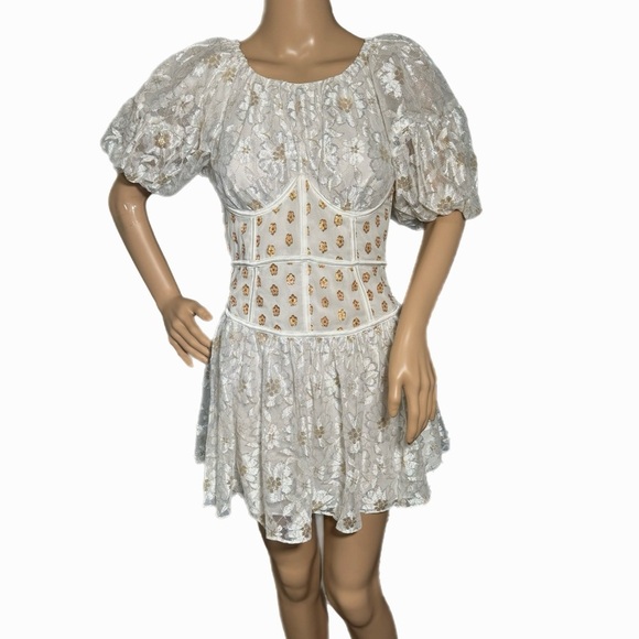 NWT $270 FOR LOVE & LEMONS Lupita Mini Dress Sz Small Lace Short Sleeve - Picture 7 of 16